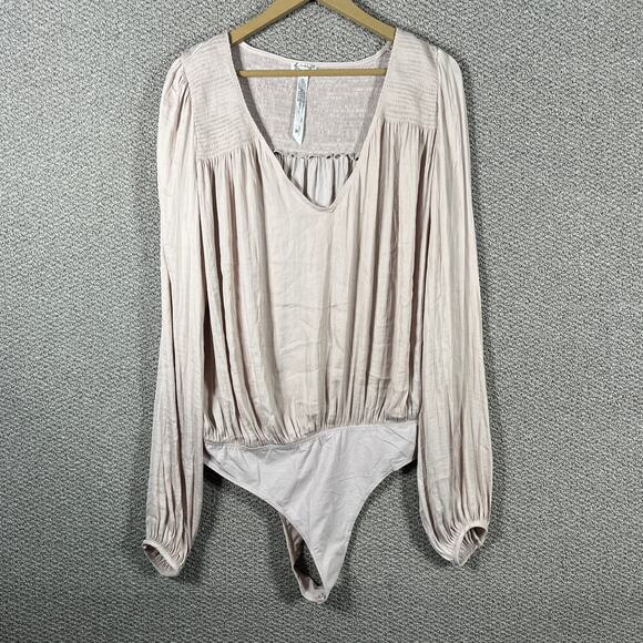 Free People Tops - Free People Intimately Bodysuit Womens Large Beige Smockin' And Rockin' Smocked‎